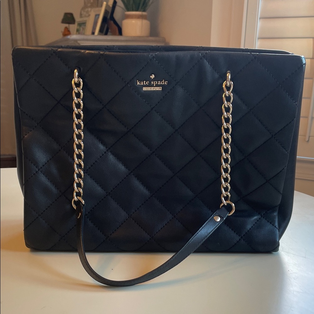 Kate Spade Quilted Black Bag / Tote with Gold Chain